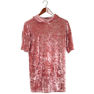 Sisley Crushed Velvet Top Pink Youth XL Girls 90s Benetton Athleisure Italy Cute